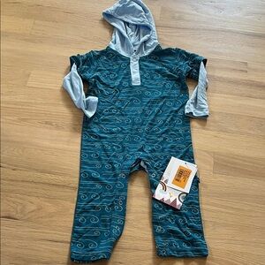 Kickee Pants Blue Hooded Romper with Swirl Design